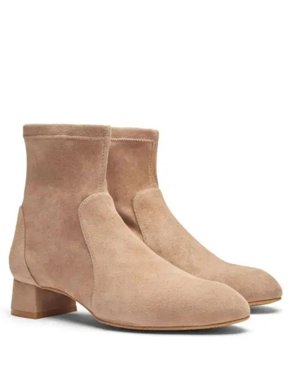 $700 STUART WEITZMAN grace sock ankle boots ALMOND SUEDE TAN 9.5 (PD22)